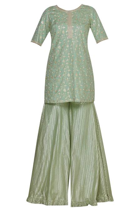 Kresha Lulla_Green Chanderi Kurta Sharara Set_at_Aza_Fashions