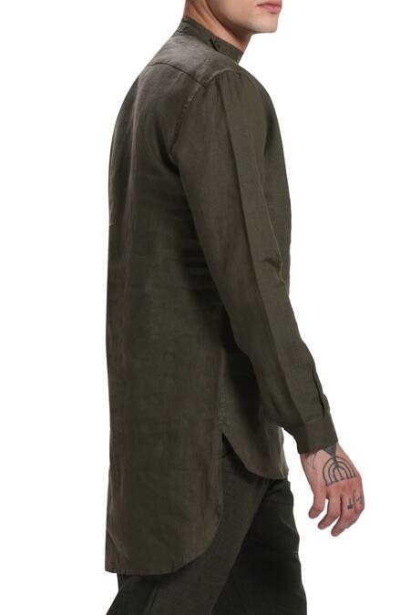 Buy_Son Of A Noble Snob_Green Linen Overlap Kurta_Online_at_Aza_Fashions