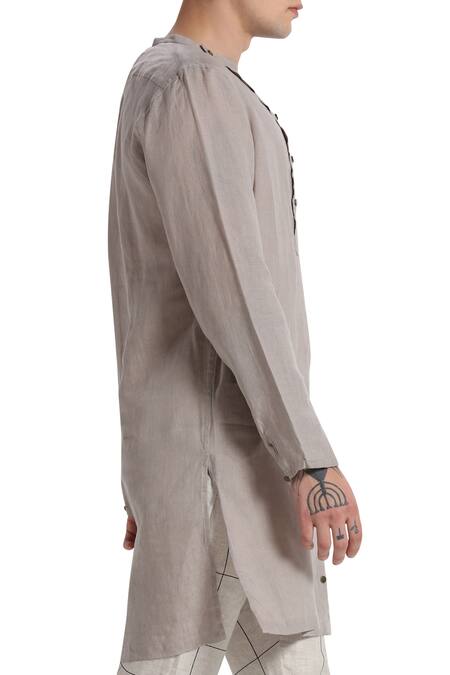 Buy Son Of A Noble Snob Grey Linen Kurta Online at Aza Fashions Buy_Son Of A Noble Snob_Grey Linen Kurta_Online_at_Aza_Fashions