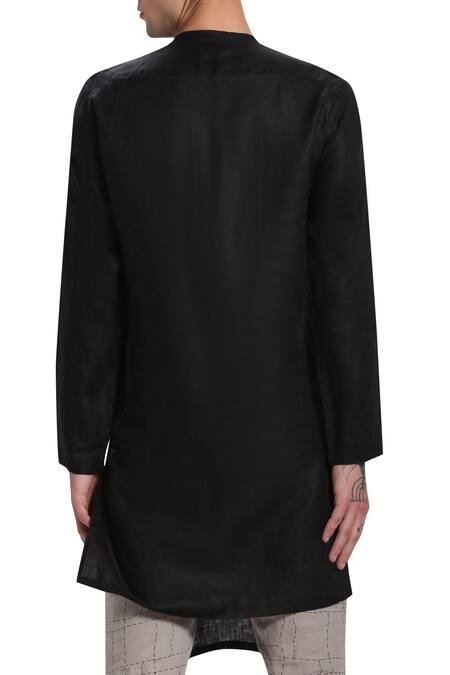 Shop Son Of A Noble Snob Black Linen Layered Kurta at Aza Fashions Shop_Son Of A Noble Snob_Black Linen Layered Kurta_at_Aza_Fashions