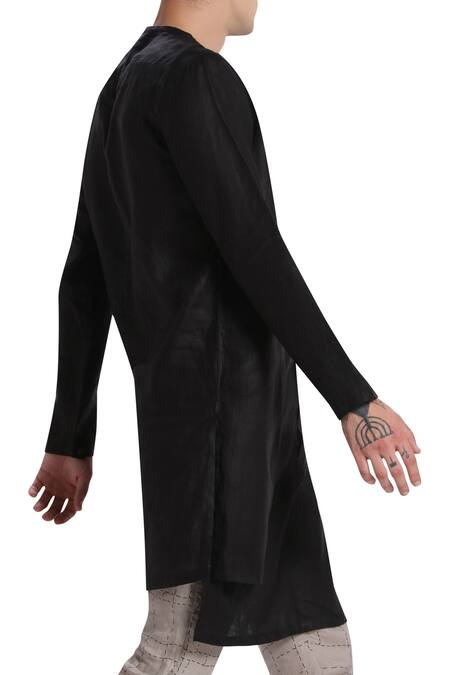 Buy Son Of A Noble Snob Black Linen Layered Kurta Online at Aza Fashions Buy_Son Of A Noble Snob_Black Linen Layered Kurta_Online_at_Aza_Fashions