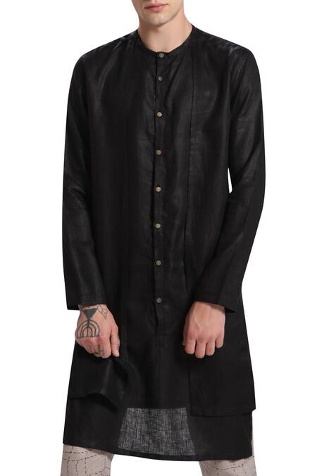 Shop Son Of A Noble Snob Black Linen Layered Kurta Online at Aza Fashions Shop_Son Of A Noble Snob_Black Linen Layered Kurta_Online_at_Aza_Fashions