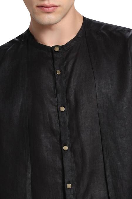 Son Of A Noble Snob Black Linen Layered Kurta at Aza Fashions Son Of A Noble Snob_Black Linen Layered Kurta_at_Aza_Fashions