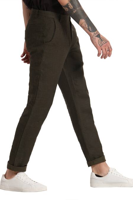 Shop Son Of A Noble Snob Green Linen Pants Online at Aza Fashions Shop_Son Of A Noble Snob_Green Linen Pants_Online_at_Aza_Fashions