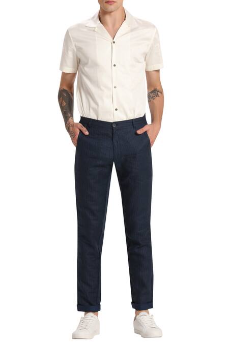 Buy Son Of A Noble Snob Blue Linen Chinos Online at Aza Fashions Buy_Son Of A Noble Snob_Blue Linen Chinos_Online_at_Aza_Fashions