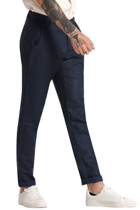 Shop Son Of A Noble Snob Blue Linen Chinos Online at Aza Fashions Shop_Son Of A Noble Snob_Blue Linen Chinos_Online_at_Aza_Fashions