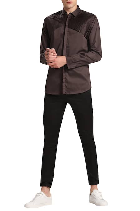 Son Of A Noble Snob Grey Cotton Shirt Online at Aza Fashions Son Of A Noble Snob_Grey Cotton Shirt _Online_at_Aza_Fashions