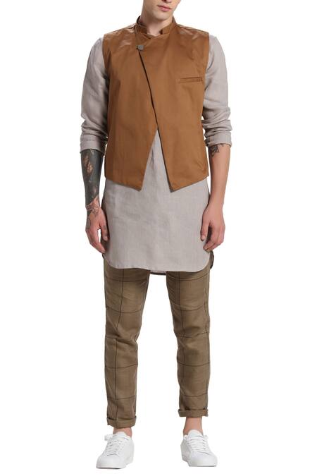 Buy Son Of A Noble Snob Brown Cotton Nehru Jacket Online at Aza Fashions Buy_Son Of A Noble Snob_Brown Cotton Nehru Jacket_Online_at_Aza_Fashions