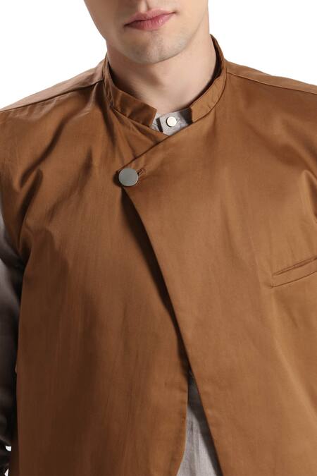 Son Of A Noble Snob Brown Cotton Nehru Jacket at Aza Fashions Son Of A Noble Snob_Brown Cotton Nehru Jacket_at_Aza_Fashions