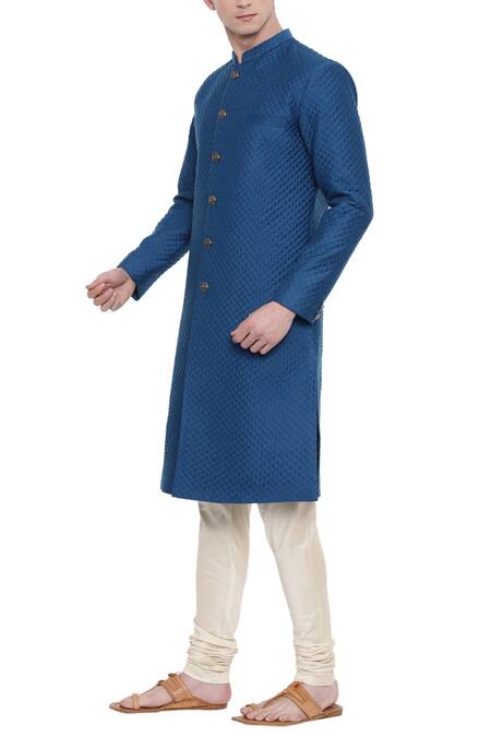 Buy_Mayank Modi - Men_Beige Linen, Satin Quilted Sherwani Set For Kids_Online_at_Aza_Fashions