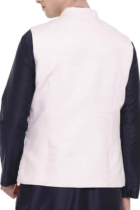 Mayank Modi - Men Pink Linen Bundi For Kids