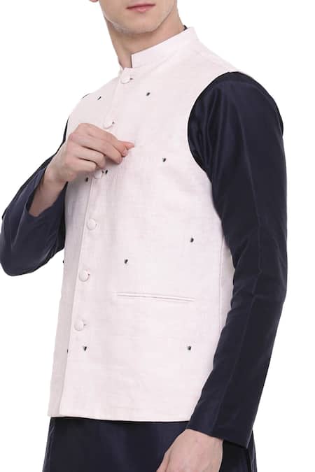 Buy_Mayank Modi - Men_Pink Linen Embroidery Bundi_Online_at_Aza_Fashions