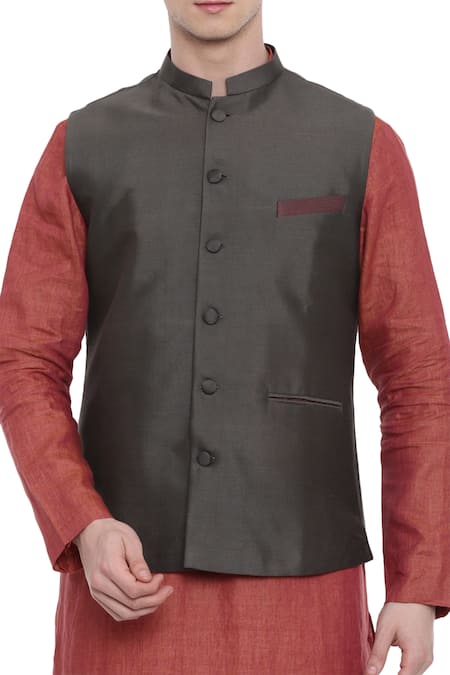 Buy Mayank Modi - Men Grey Silk, Cotton Bundi Online at Aza Fashions Buy_Mayank Modi - Men_Grey Silk, Cotton Bundi _Online_at_Aza_Fashions