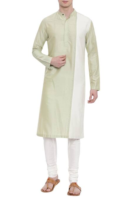 Mayank Modi - Men Green Silk Panel Kurta Set 