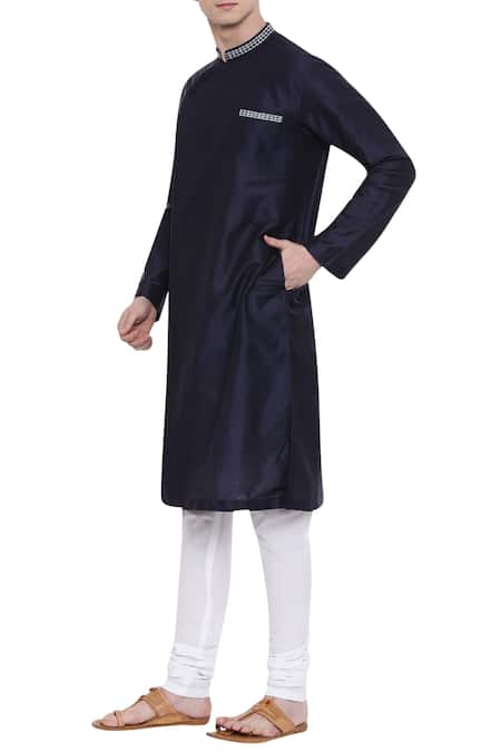 Buy_Mayank Modi - Men_Blue Silk, Cotton Overlap Kurta Set_Online_at_Aza_Fashions