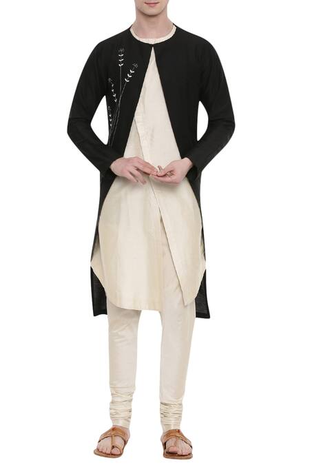 Mayank Modi - Men Beige Silk, Cotton Layered Kurta Set Online at Aza Fashions Mayank Modi - Men_Beige Silk, Cotton Layered Kurta Set _Online_at_Aza_Fashions