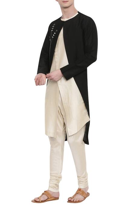 Buy_Mayank Modi - Men_Beige Silk, Cotton Layered Kurta Set _Online_at_Aza_Fashions