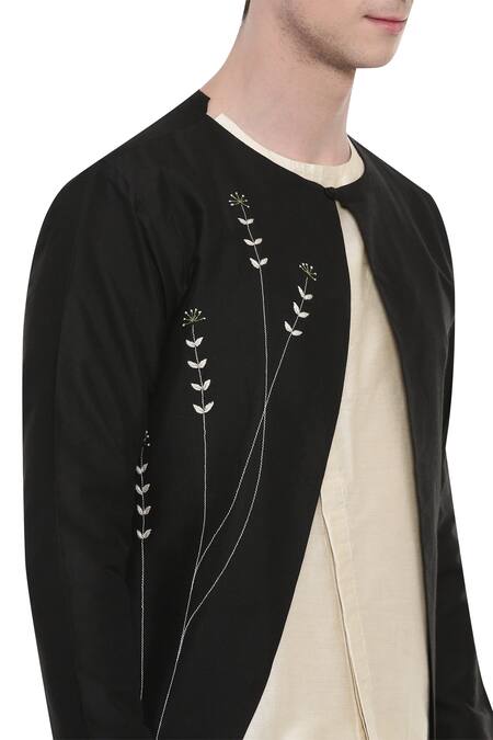 Shop_Mayank Modi - Men_Beige Silk, Cotton Layered Kurta Set _Online_at_Aza_Fashions