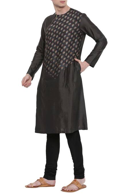 Buy Mayank Modi - Men Black Silk, Cotton Printed Panel Kurta Set Online at Aza Fashions Buy_Mayank Modi - Men_Black Silk, Cotton Printed Panel Kurta Set _Online_at_Aza_Fashions