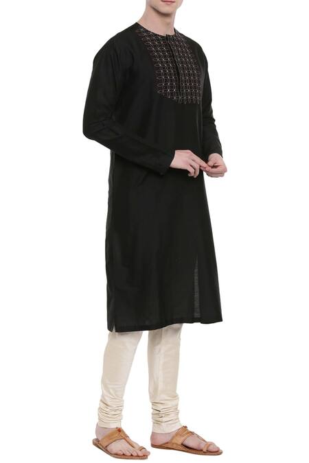 Mayank Modi - Men_Beige Silk, Cotton Embroidered Kurta Set_Online_at_Aza_Fashions