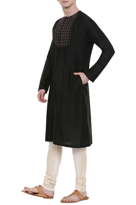 Buy_Mayank Modi - Men_Beige Silk, Cotton Embroidered Kurta Set_Online_at_Aza_Fashions