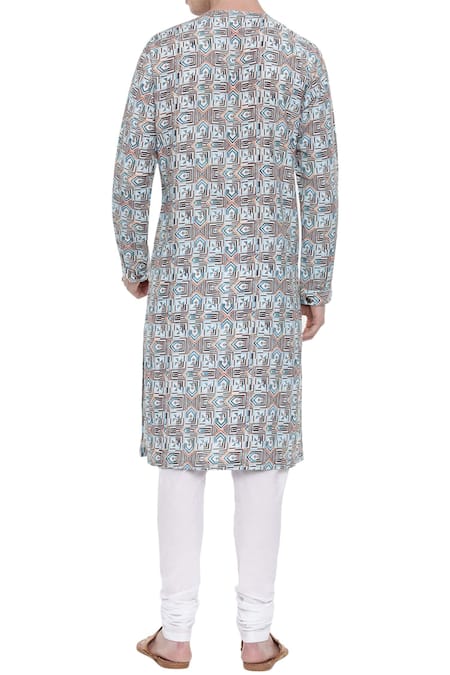 Mayank Modi - Men Linen Printed Kurta Set 
