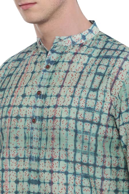Buy Mayank Modi - Men Green Cotton, Chanderi Abstract Printed Kurta Set Online at Aza Fashions Buy_Mayank Modi - Men_Green Cotton, Chanderi Abstract Printed Kurta Set _Online_at_Aza_Fashions