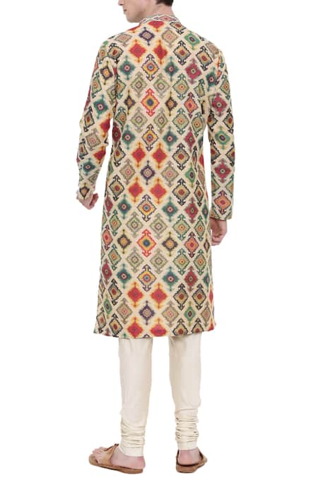 Mayank Modi - Men Chanderi Printed Kurta Set 