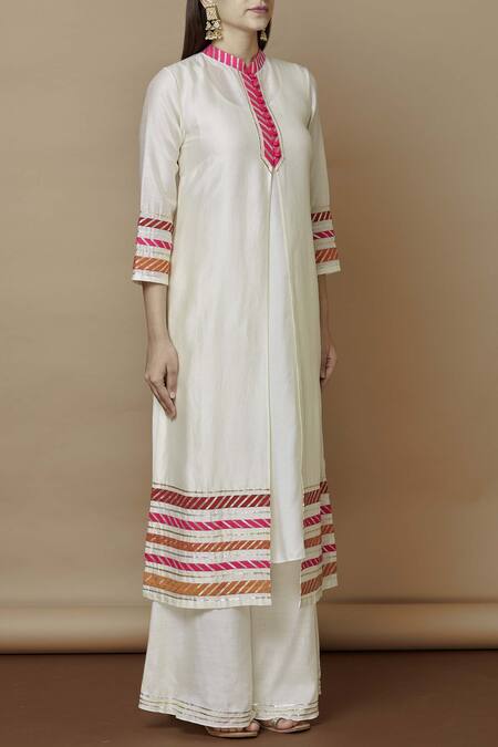 Nachiket Barve Off White Chanderi Mandarin Collar Kurta Online at Aza Fashions Nachiket Barve_Off White Chanderi Mandarin Collar Kurta_Online_at_Aza_Fashions