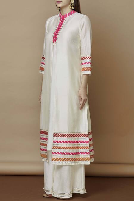 Buy Nachiket Barve Off White Chanderi Mandarin Collar Kurta Online at Aza Fashions Buy_Nachiket Barve_Off White Chanderi Mandarin Collar Kurta_Online_at_Aza_Fashions