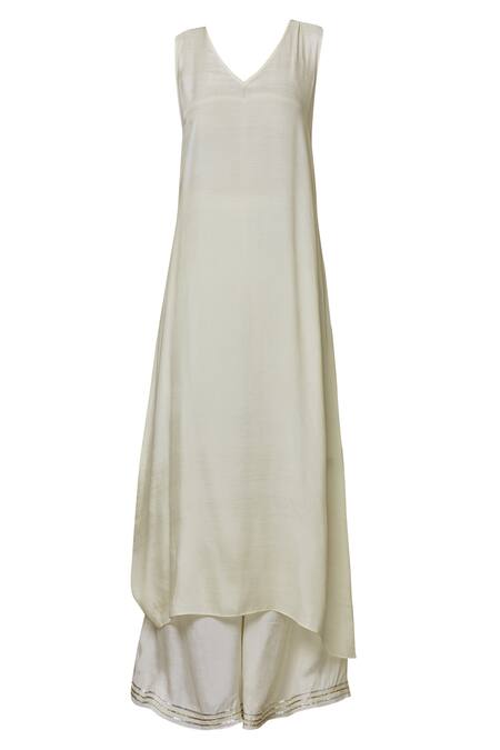 Buy_Nachiket Barve_Off White Chanderi Mandarin Collar Kurta Set_Online_at_Aza_Fashions