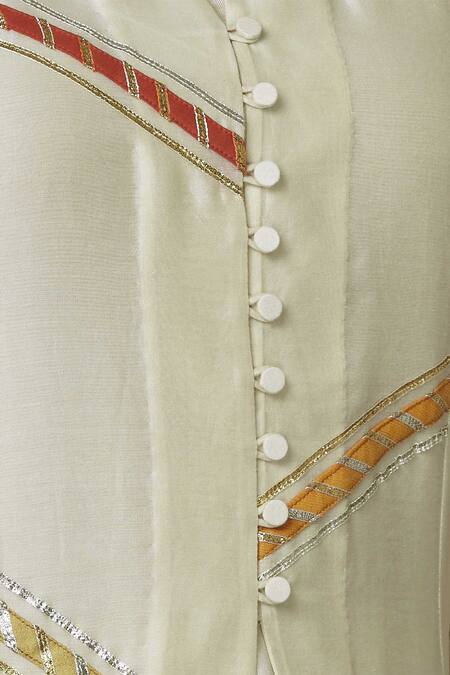 Nachiket Barve_Off White Chanderi Mandarin Collar Kurta Set_at_Aza_Fashions
