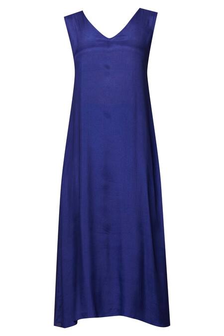 Shop_Nachiket Barve_Blue Chanderi Kurta Mandarin Collar Inner Round Embroidered_Online_at_Aza_Fashions