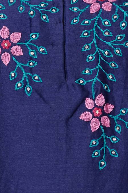 Nachiket Barve_Blue Chanderi Inner V Neck, Kurta Embroidered_at_Aza_Fashions