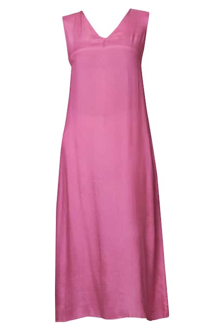 Shop_Nachiket Barve_Pink Chanderi Kurta And Inner V Neck Embroidered_Online_at_Aza_Fashions