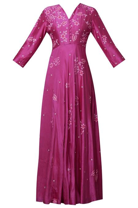 Shop_Nachiket Barve_Pink Chanderi V Neck Embroidered Kurta_Online_at_Aza_Fashions