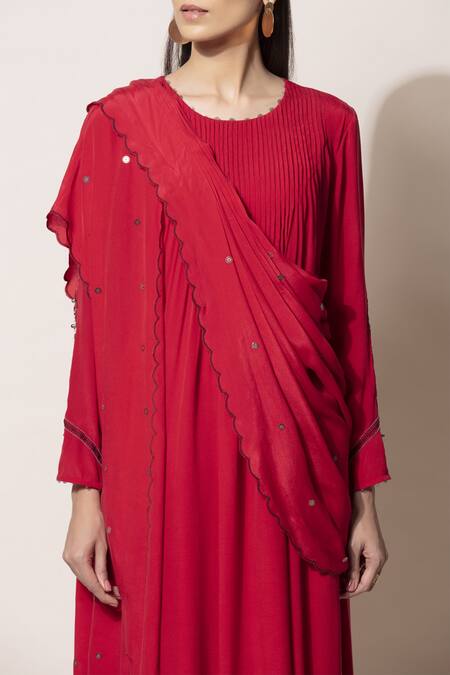 Ampm_Red Anarkali Dhoti Pant Set_Online_at_Aza_Fashions