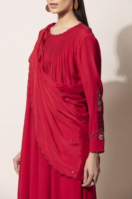 Buy_Ampm_Red Anarkali Dhoti Pant Set_Online_at_Aza_Fashions