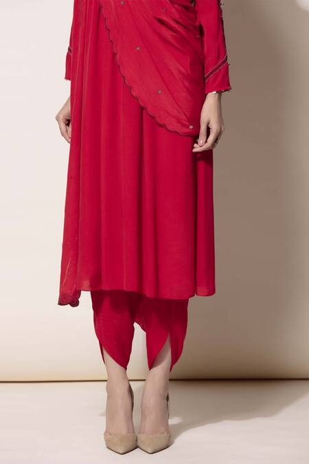 Shop_Ampm_Red Anarkali Dhoti Pant Set_Online_at_Aza_Fashions