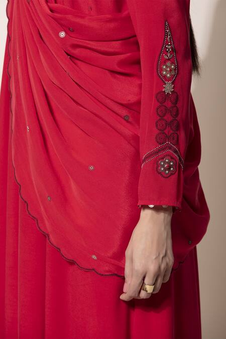 Ampm_Red Anarkali Dhoti Pant Set_at_Aza_Fashions