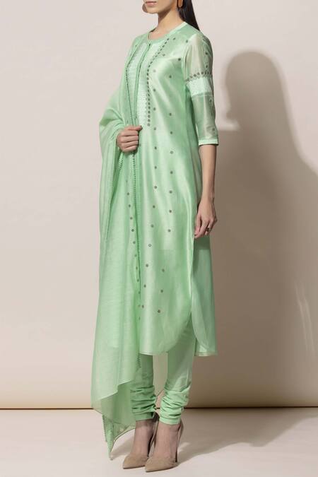 Ampm_Green Chanderi Kurta Set_Online_at_Aza_Fashions