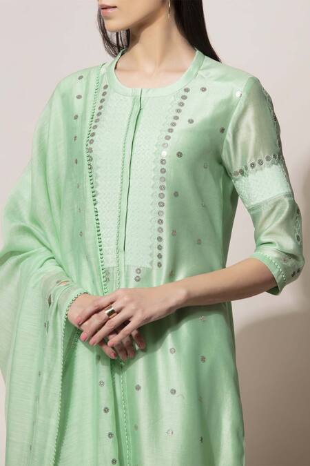 Buy_Ampm_Green Chanderi Kurta Set_Online_at_Aza_Fashions