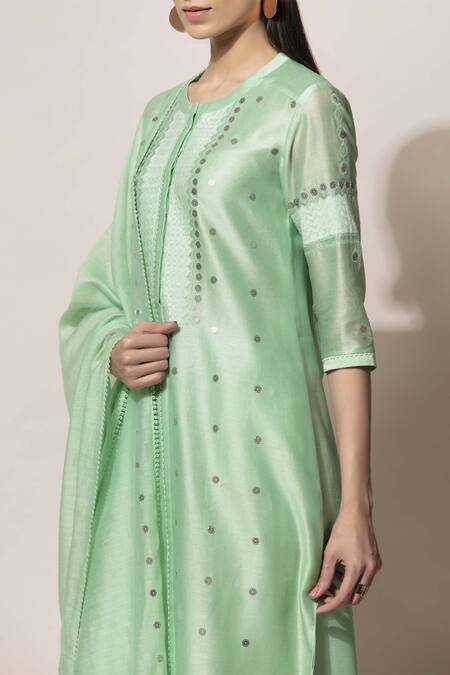 Shop_Ampm_Green Chanderi Kurta Set_Online_at_Aza_Fashions