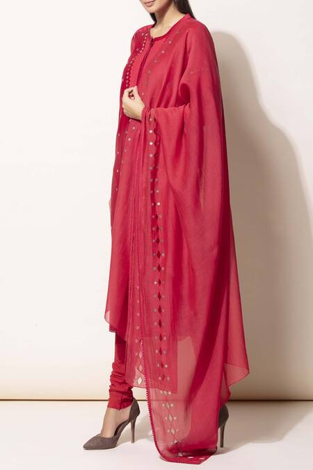 Ampm_Red Chanderi Kurta Set_Online_at_Aza_Fashions