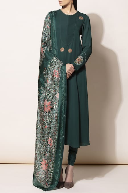 AMPM Green Georgette Printed Anarkali Set