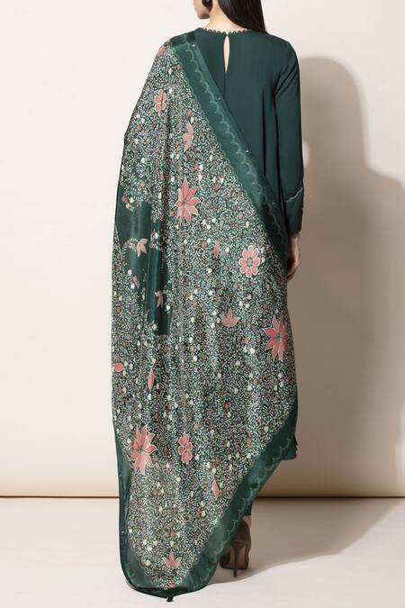 Shop_Ampm_Green Printed Anarkali Set_at_Aza_Fashions