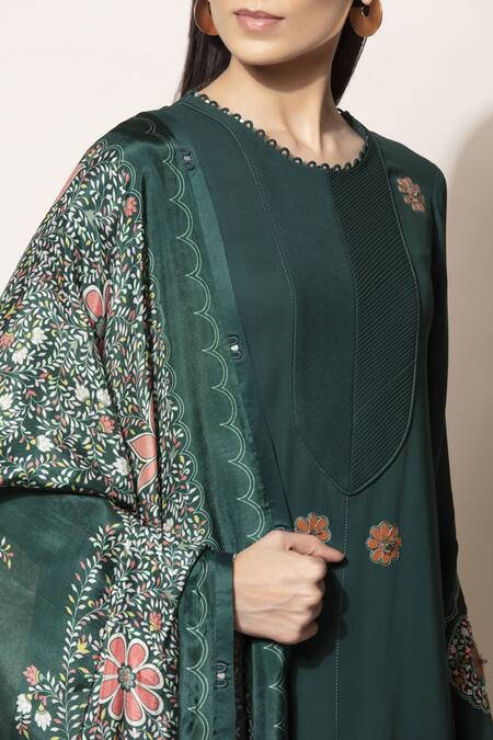 Ampm_Green Printed Anarkali Set_Online_at_Aza_Fashions