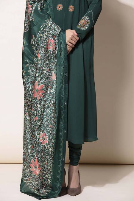 Ampm_Green Printed Anarkali Set_at_Aza_Fashions