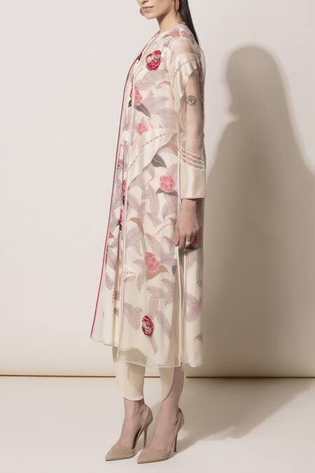 Ampm_Off White Chanderi Kurta Set_Online_at_Aza_Fashions