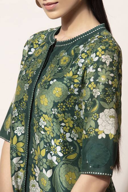 Buy_Ampm_Green Chanderi Printed Tunic_Online_at_Aza_Fashions